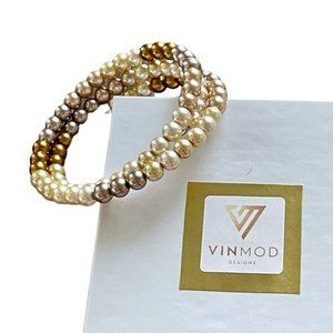 Vintage Faux Pearl Hombre Beads Upcycled - VINMOD Designs Wire Bracelet